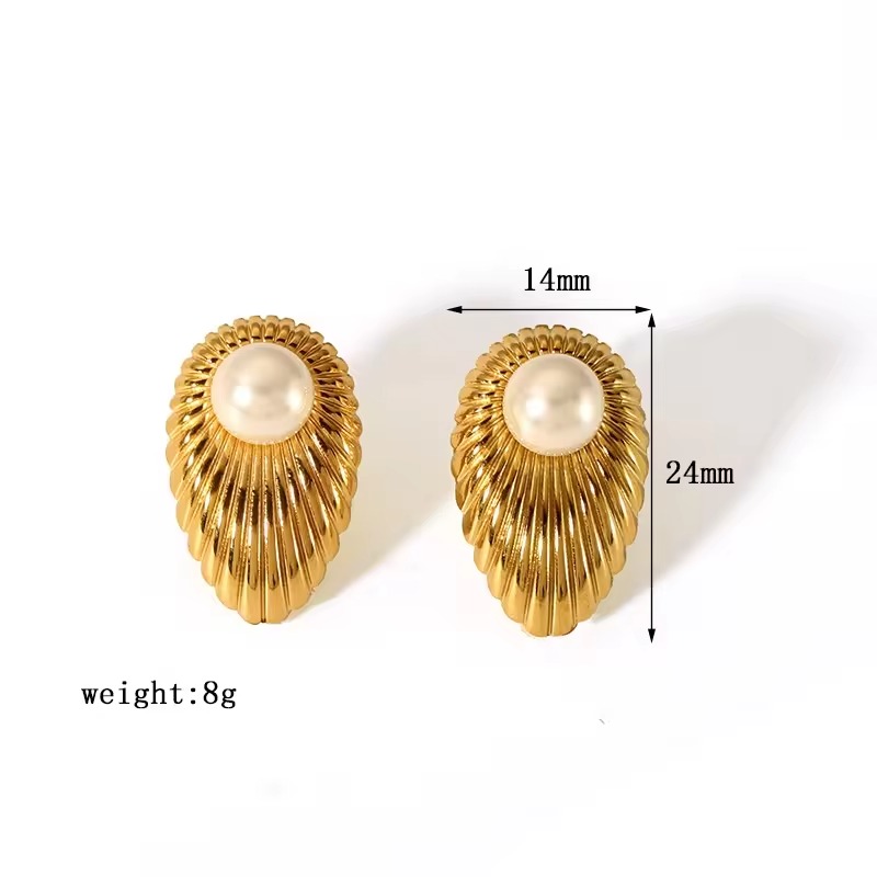 Gioielli vintage francesi con orecchini a bottone con perle in acciaio inossidabile placcato oro 18 carati per le donne