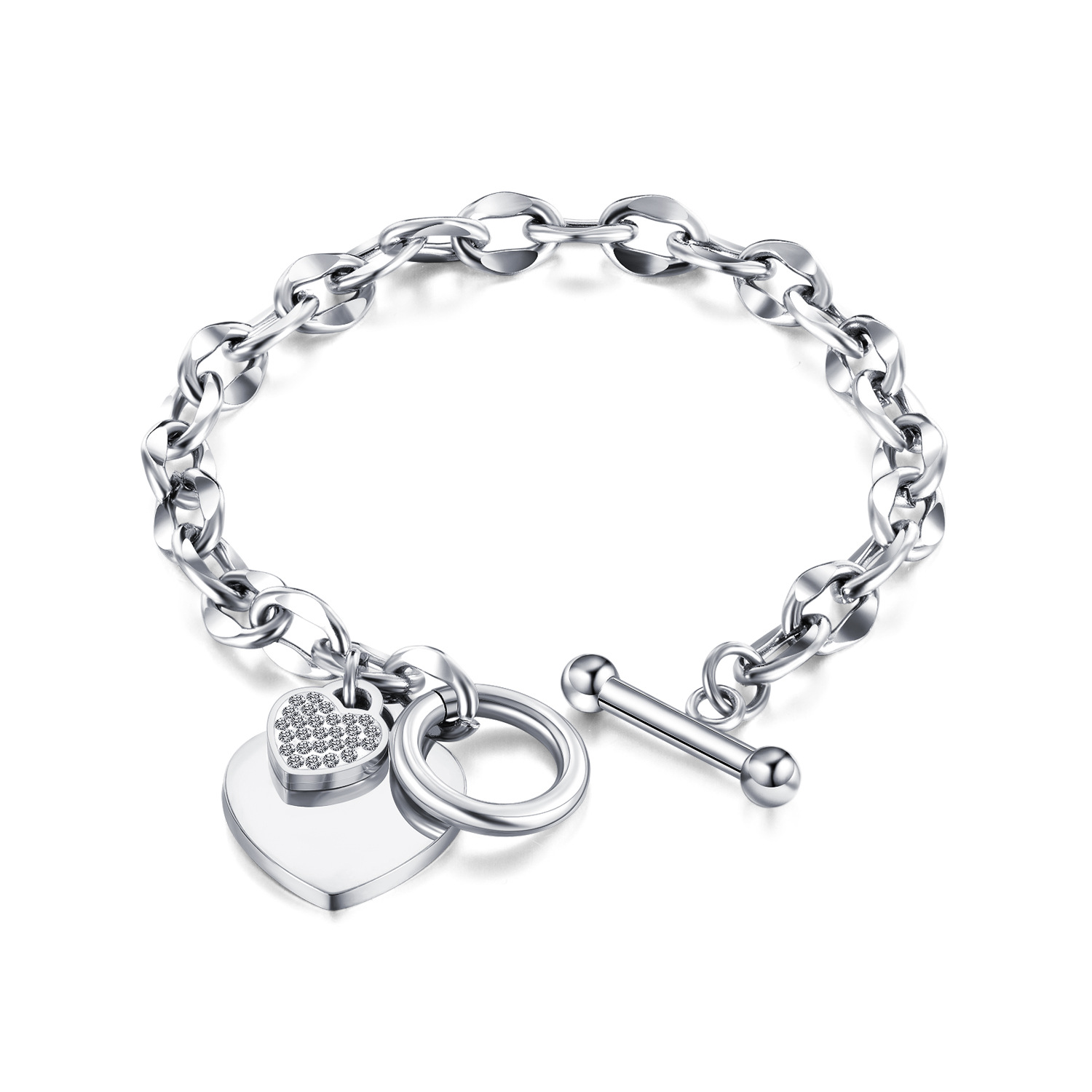 Bracelet chaîne à breloques cœur plaqué or 18 carats, vente en gros