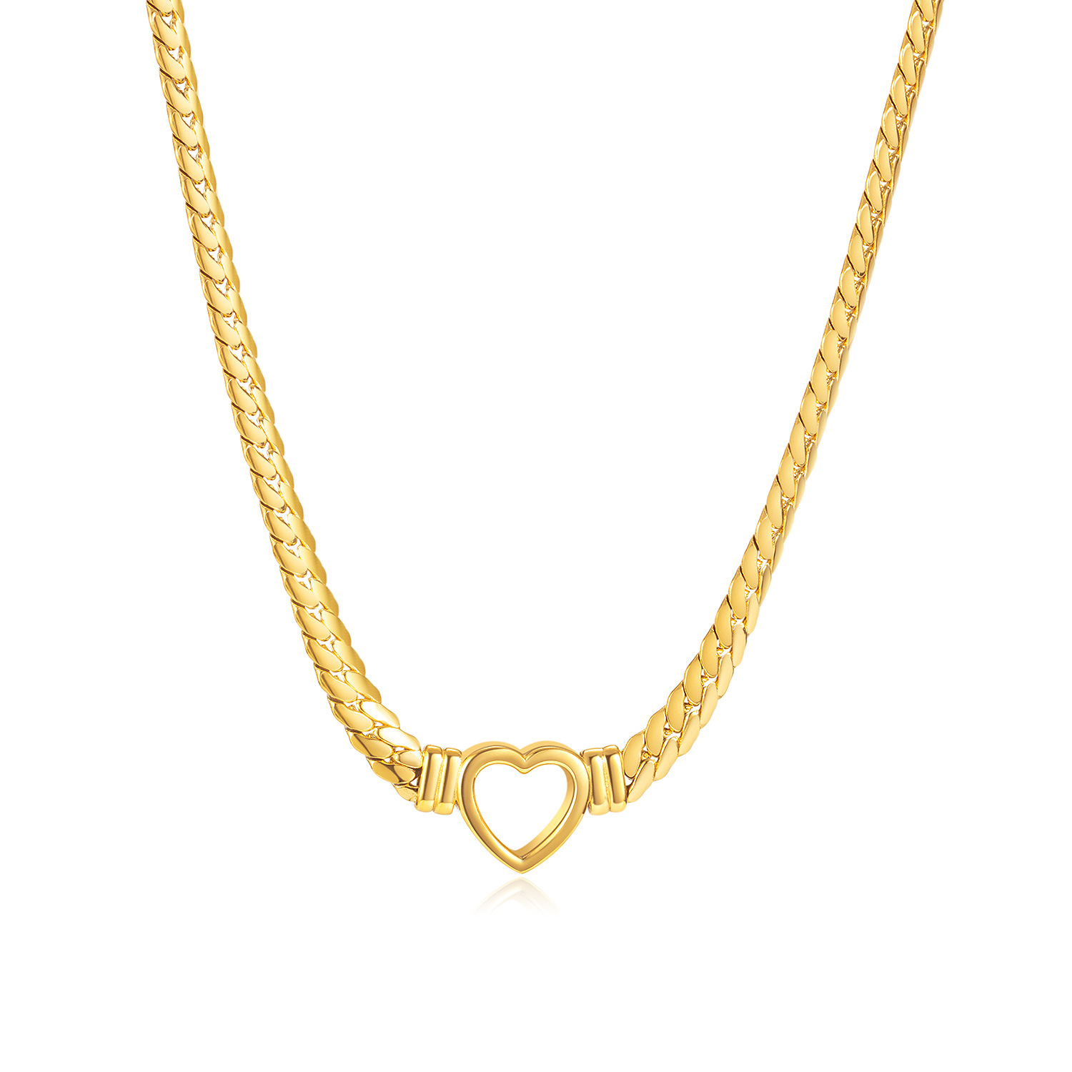 18K gold plated heart snake chain necklace for women