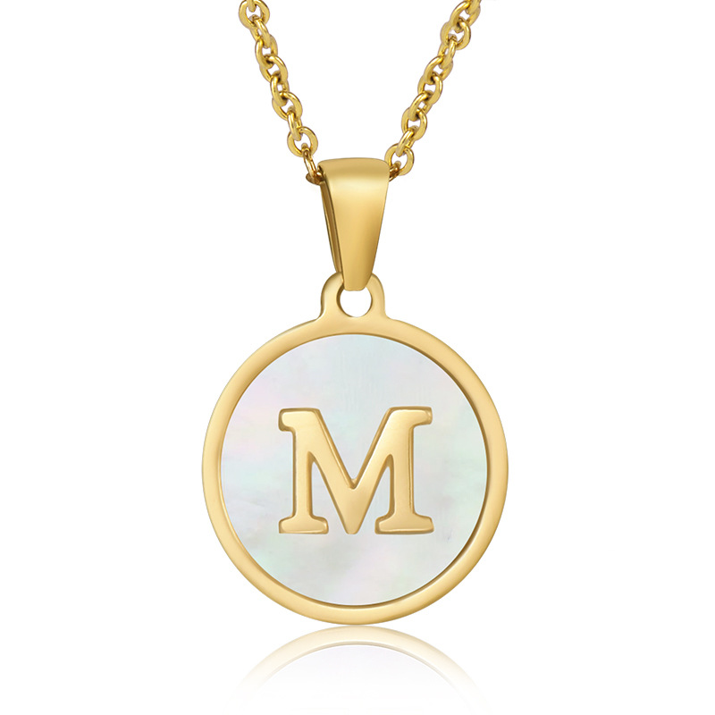 18K gold initial pendant necklace natural shell