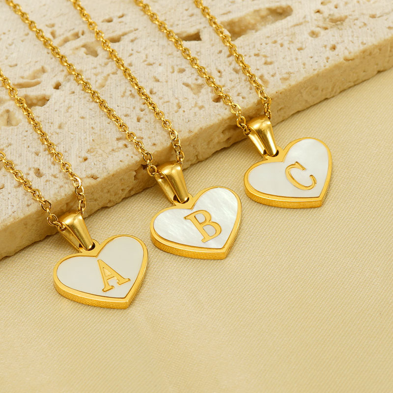 18K gold heart pendant initial necklace for women