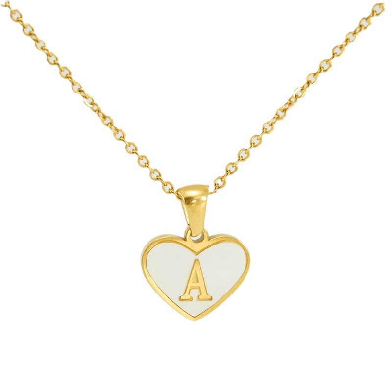 18K gold heart pendant initial necklace for women