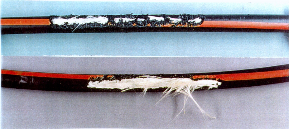  Rajah 4b: Reka bentuk kabel E-kaca PE/impregnated selepas percubaan;  diameter 11.8 mm.