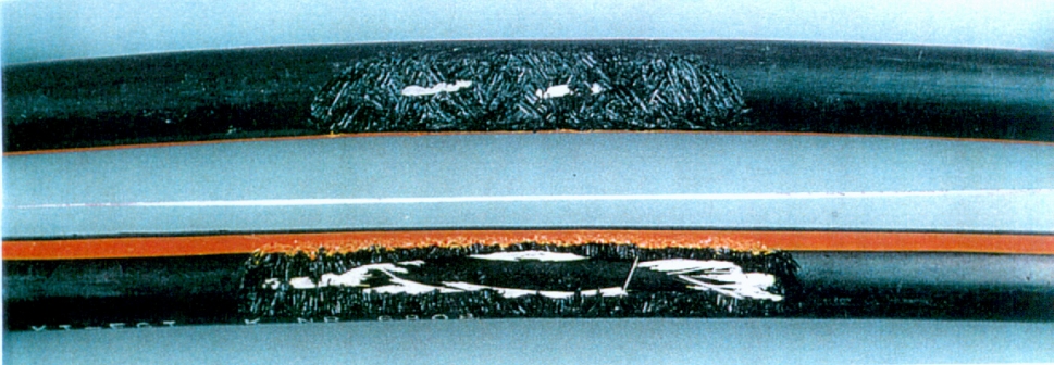  Fig. 4h: PE/hilos de vidrio E impregnados/PE/diseño de cable de aramida después de la prueba;  diámetro 15,7 mm