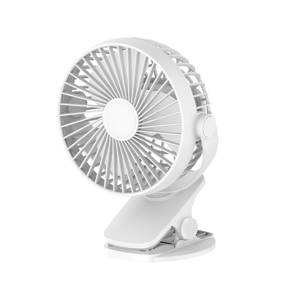 KN-L2855  5-Inch Clip-On Mini Rechargeable Fan with 5V Micro-USB Charging, 3.7V 1800mAh Li-Ion Battery, and 3-Speed Settings