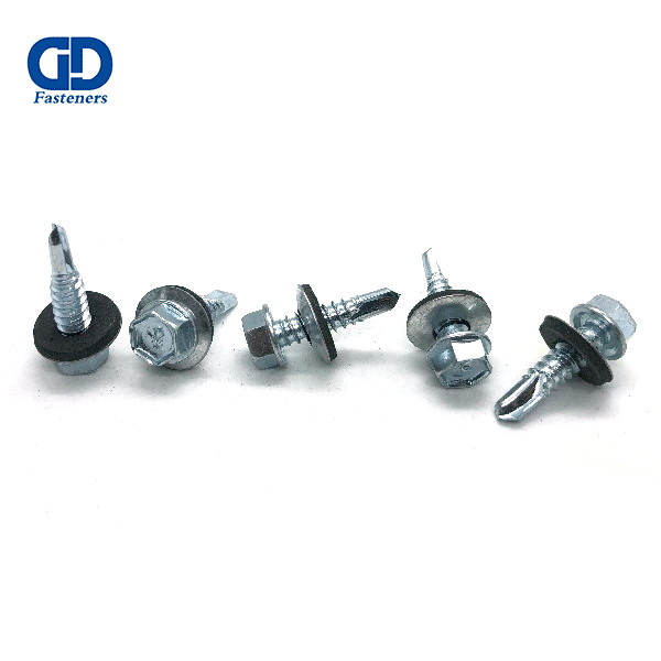 Hex Flange Head Self-drilling Screw with EPDM Washer, Zinc Plated