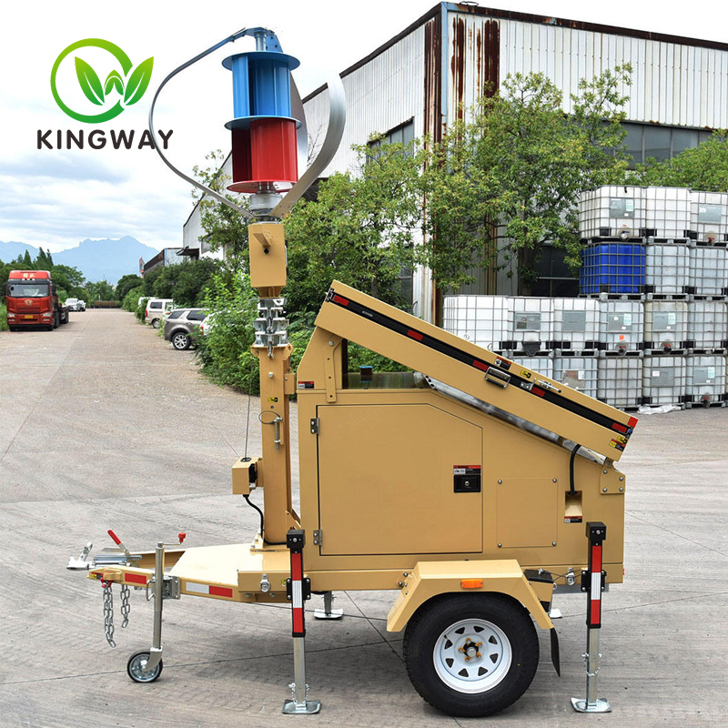 Mobile Wind Solar Complementary Powered Generator System Trailer with LED Flood Light Tower (3)mxh