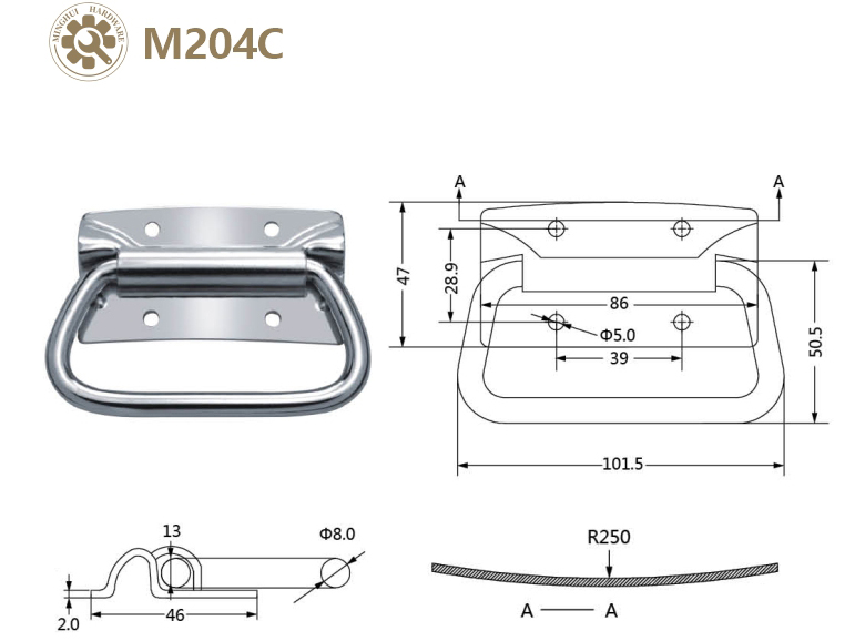 Box Pull Handle mounted on curved surface M204C (6)hpp