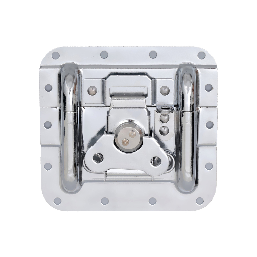 Medium chrome Butterfly Latch in Surface Mount Dish with Protective Ridges