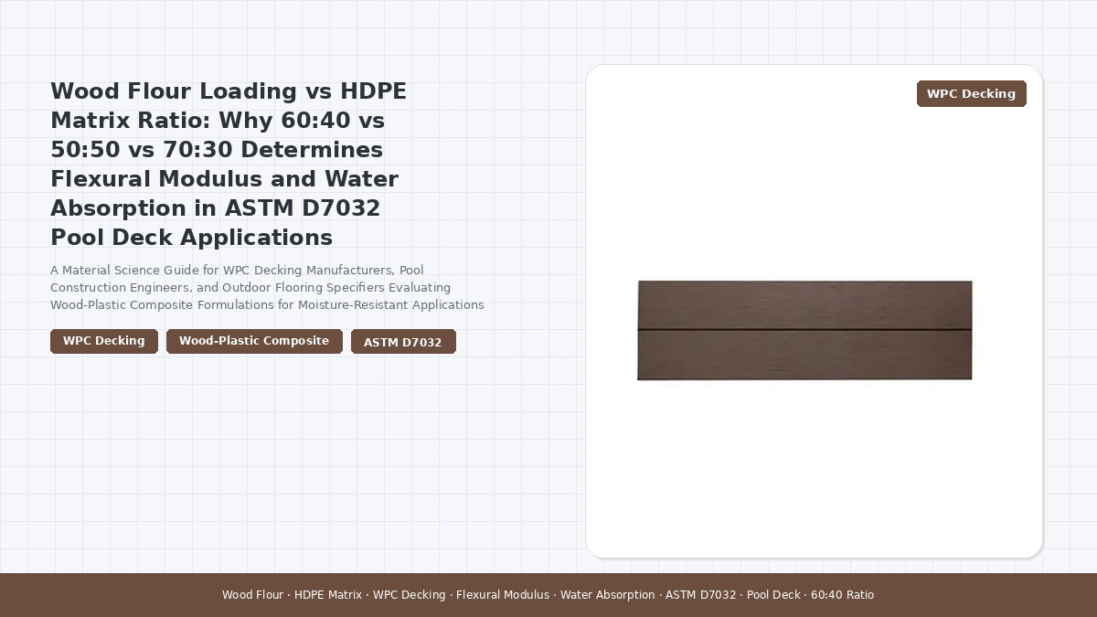 Wood Flour Loading vs HDPE Matrix Ratio: Why 60:40 vs 50:50 vs 70:30 Determines Flexural Modulus and Water Absorption in ASTM D7032 Pool Deck Applications