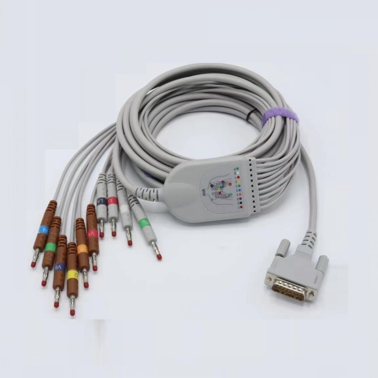 Kabel adaptor EKG Schiller EKG 10 Memimpin Jarum standar IEC Eropa