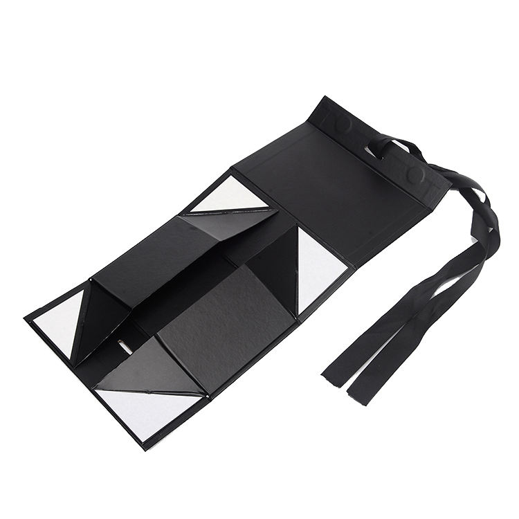 Custom paper boxesHigh Quality Foldable Flat Folding Large Matte Black Gift Paper Box With Ribbon (1)mdx