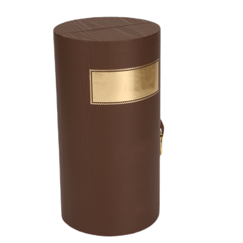 Kemasan Kotak Anggur Tabung Silinder Kertas Karton Kustom dengan Kunci Logam Emas