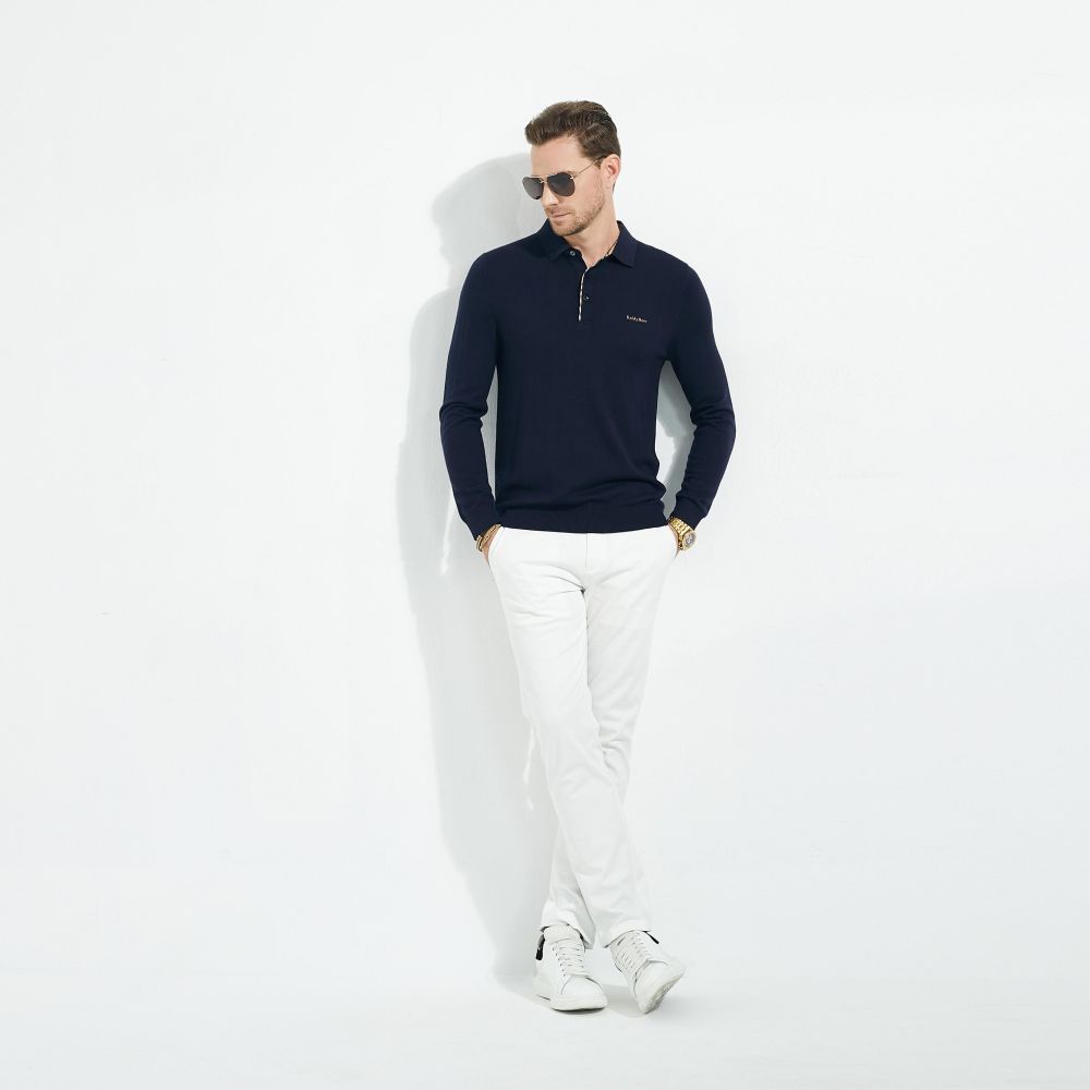 Raidyboer Men's Knit Polo Shirts Long Sleeve Sweater Polo Lightweight Fashion Casual Collared T Shirts
