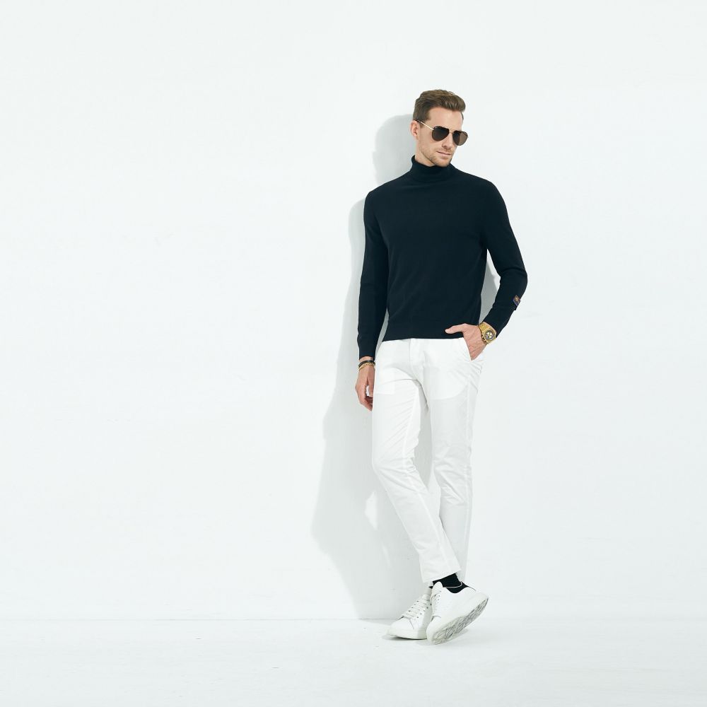 Raidyboer Men's Classic Turtleneck Sweater 100% Pure Cashmere Long Sleeve Pullover