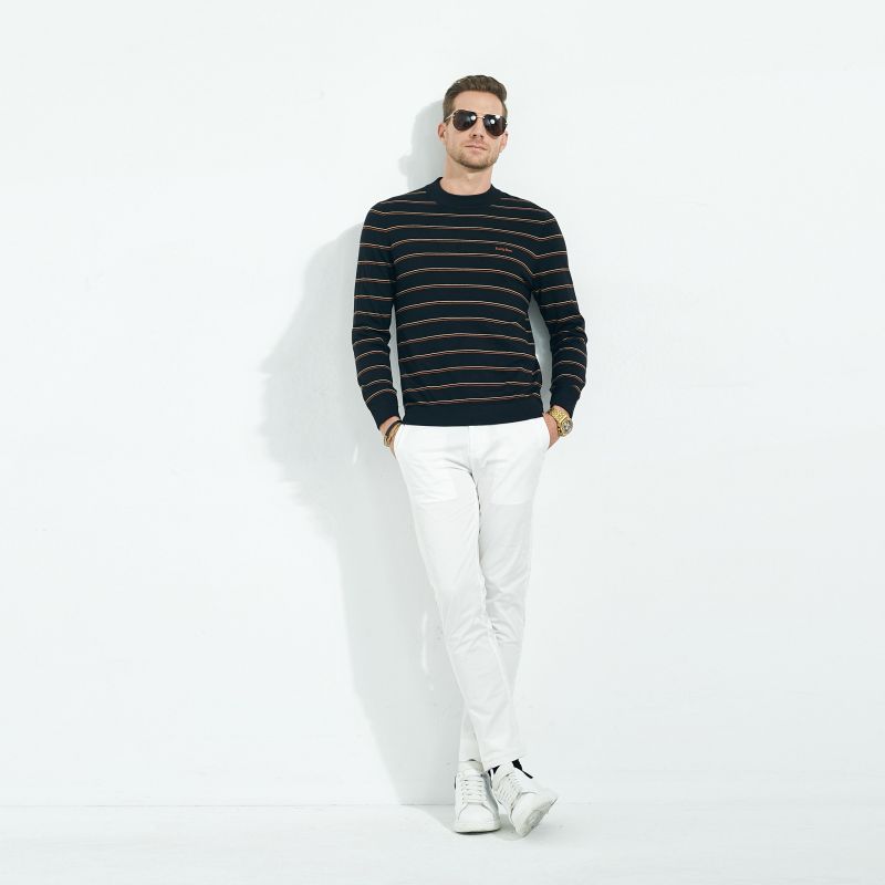 Sweater Manufacturer Custom Knitted Sweater Winter Cotton Polyester Wool Cashmere Mens Crewneck Striped Sweater