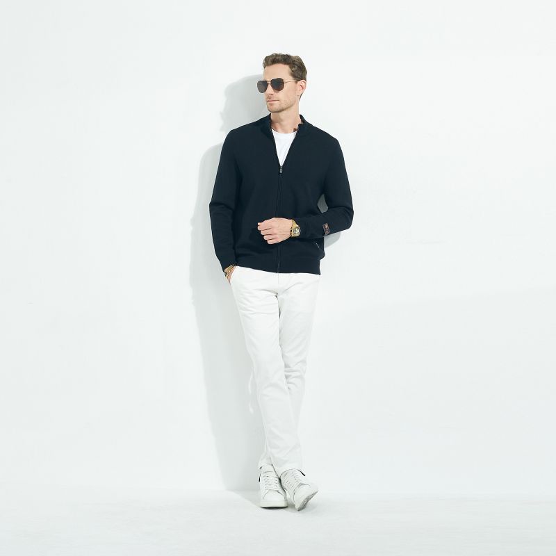새로운 남성 단색 스탠드 칼라 패션 카디건 스웨터 니트 재킷