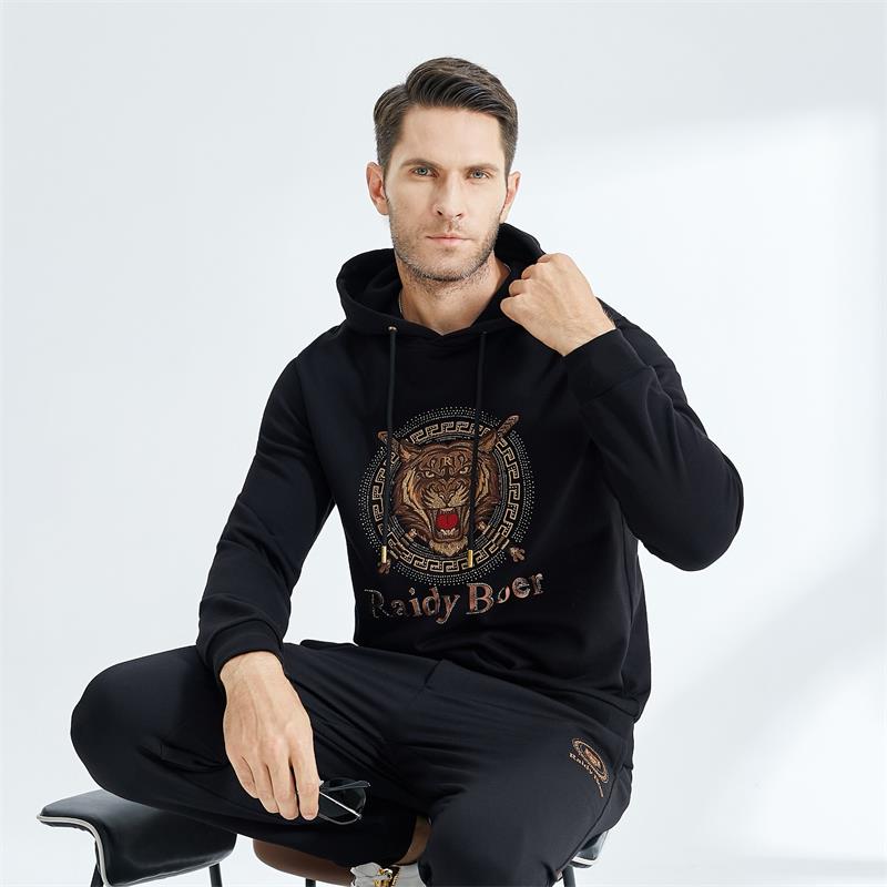 100% katoenen French Terry Kenzo-stijl hoodies met groot dierenborduurlogo op de voorkant