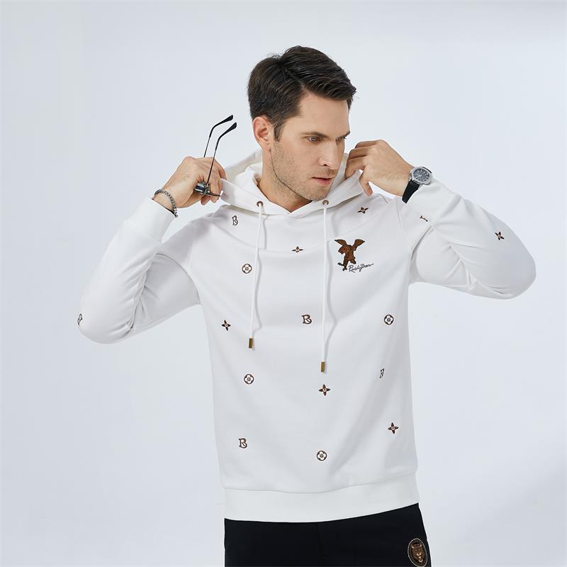 Kaus Kasual Putih dengan tudung dan diproduksi oleh Pabrik Desain Cetak Hoodie Pria