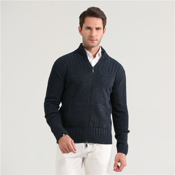 Kasual Zip Up Thick Cable Knit Cardigan Sweater Lelaki dengan Poket