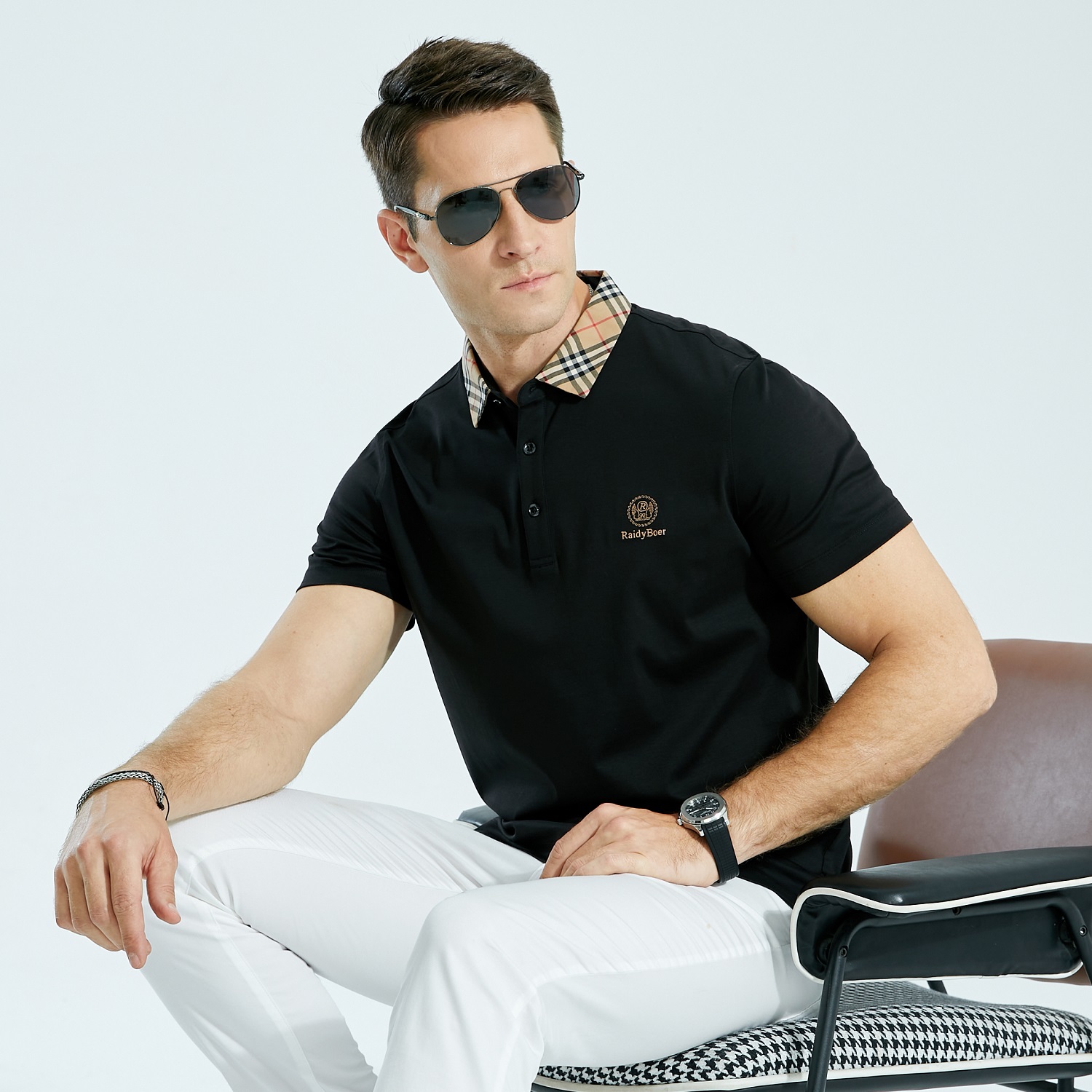 Kundenspezifisches, werkseitig hergestelltes schwarzes Sommer-POLO-Polyester-Baumwoll-Herren-POLO-Shirt