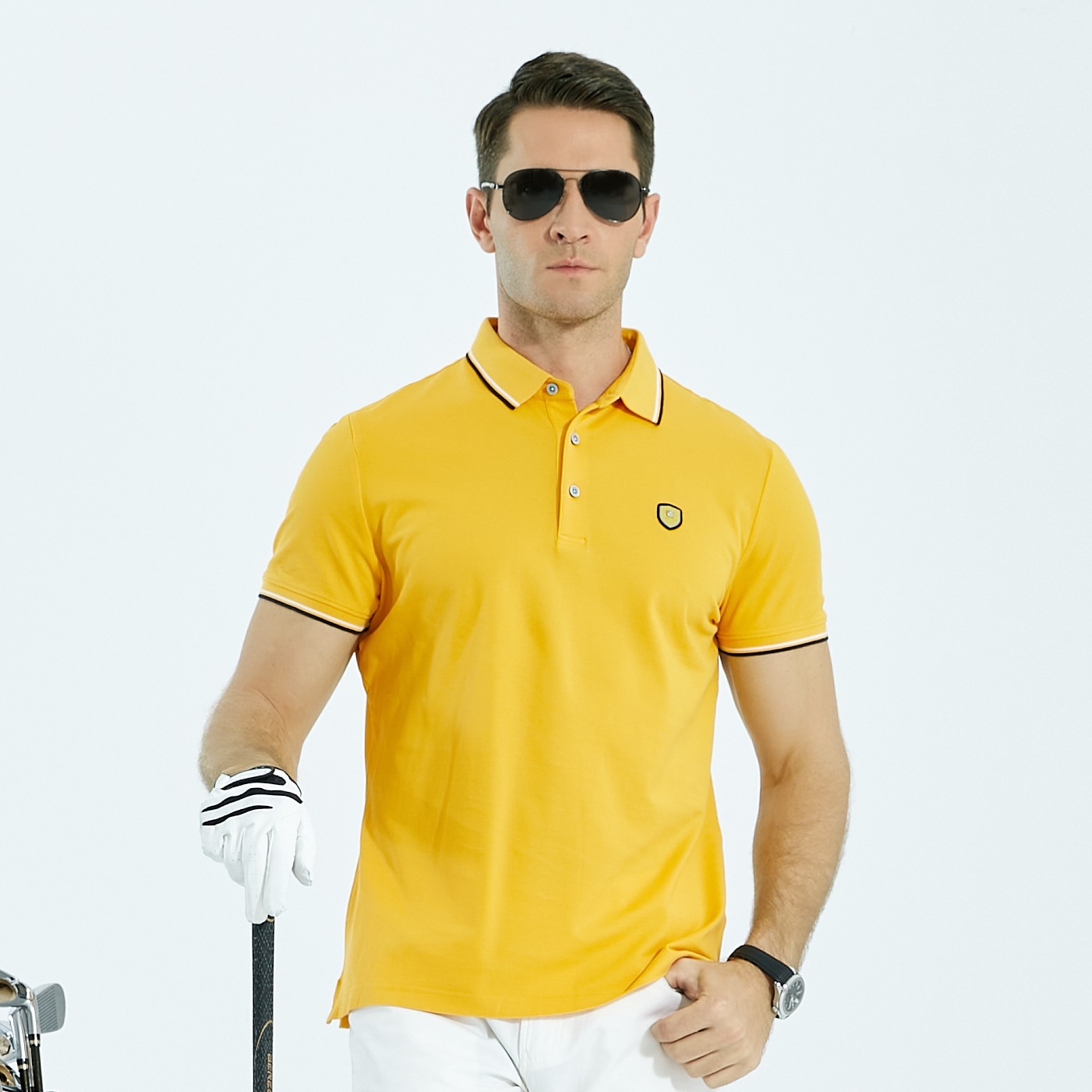 Camisetas del golf de los hombres de encargo al por mayor de la moda de la tela escocesa del estiramiento del polo bordadas