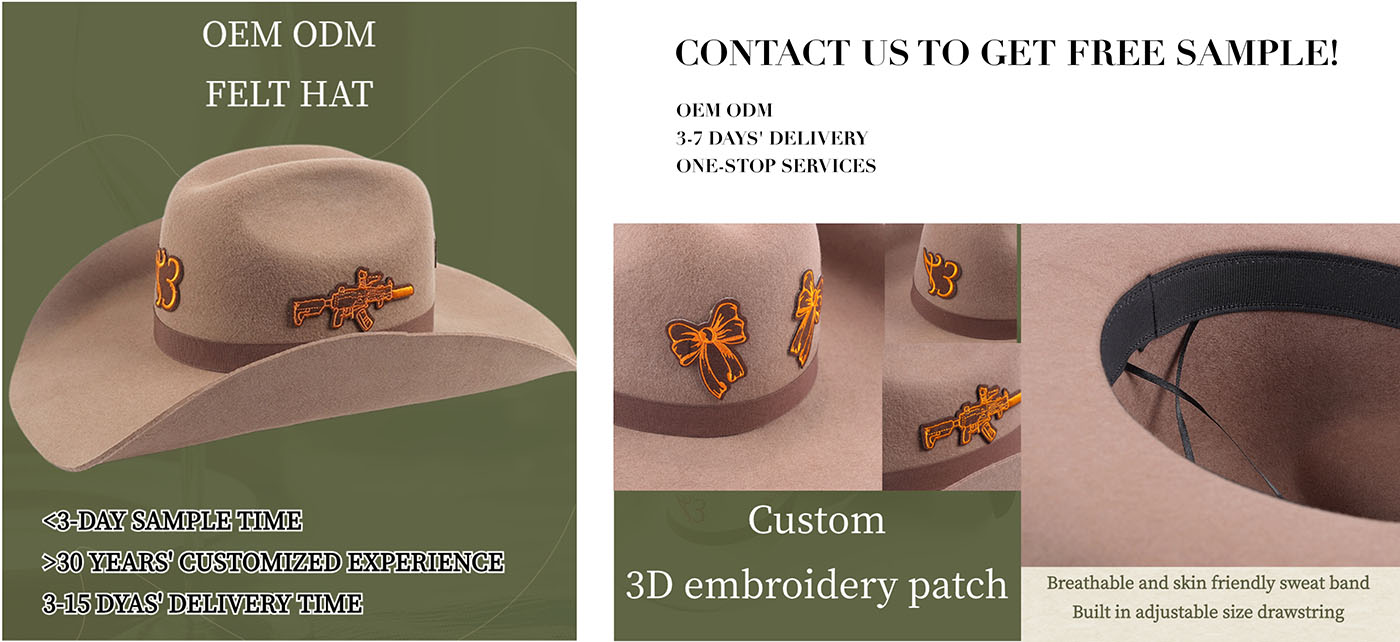 Custom Patch Embroidery 100 Pure Wool Wide Brim Pro Cowboy Felt Hat (1)hsk