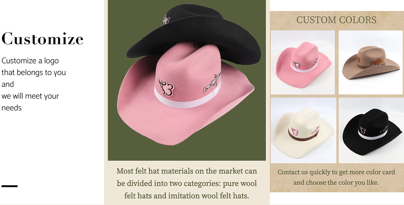 Custom Patch Embroidery 100 Pure Wool Wide Brim Pro Cowboy Felt Hat (2)ljl