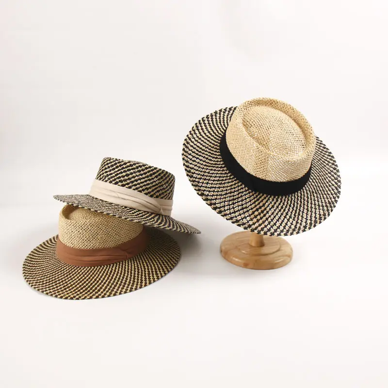 Splicing Style Flat Boater Straw Hat69p