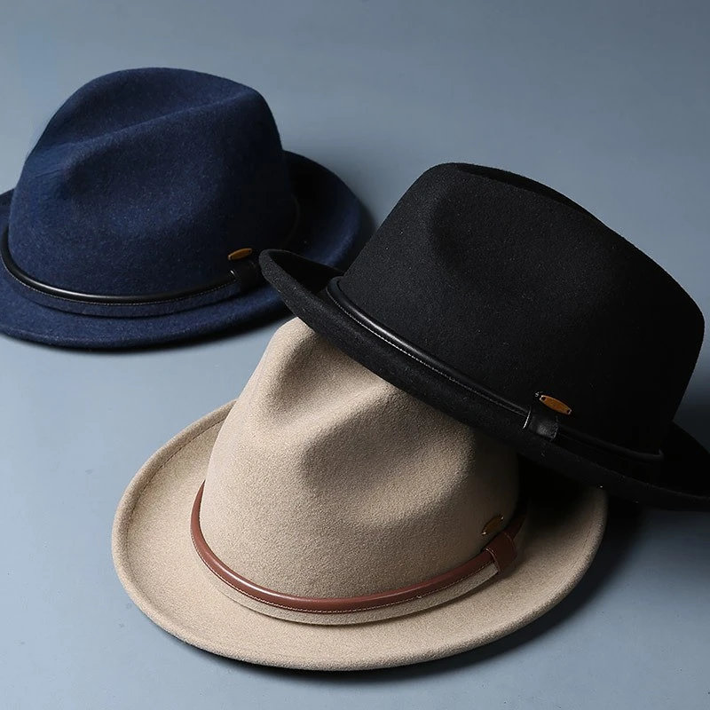 OEM ODM 100% صوف عتيق الطراز للرجال والنساء قبعة فيدورا ذات حافة قصيرة من تريلبي