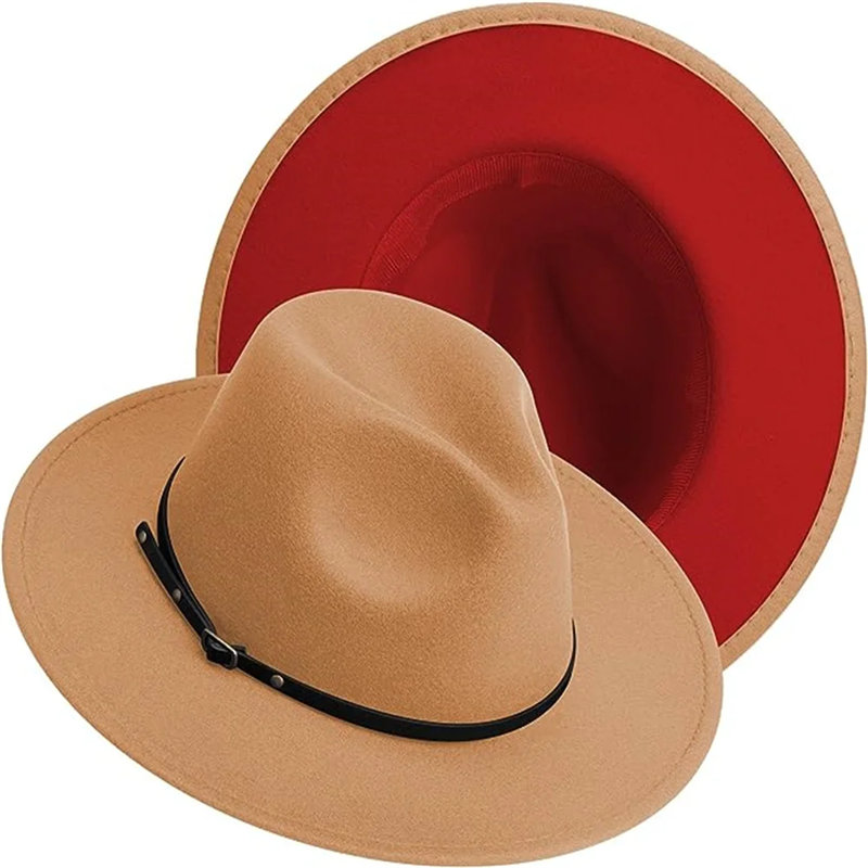 Geniş Kenarlı Elbise Panama Şapka Erkekler ve Kadınlar için İki Ton Fedora Keçe Şapkalar