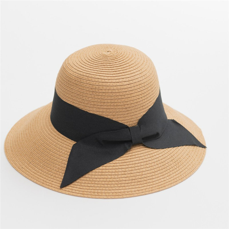 Fornecedor de chapéu de balde de palha de praia para mulheres OEM ODM verão Sun UPF com laço