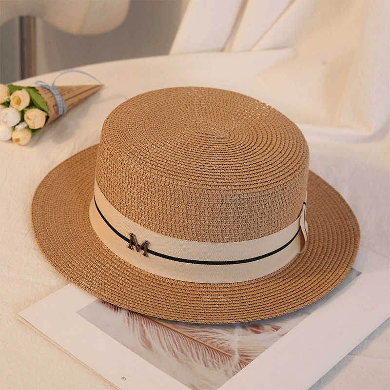 Großhandel für Damen, Sommersonne, personalisierter OEM-Strohhut mit flachem Oberteil