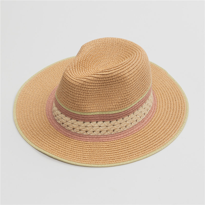 대비 색상 여성 성인 종이 파나마 밀짚 페도라 모자 태양 모자 여성용 남성용 와이드 브림