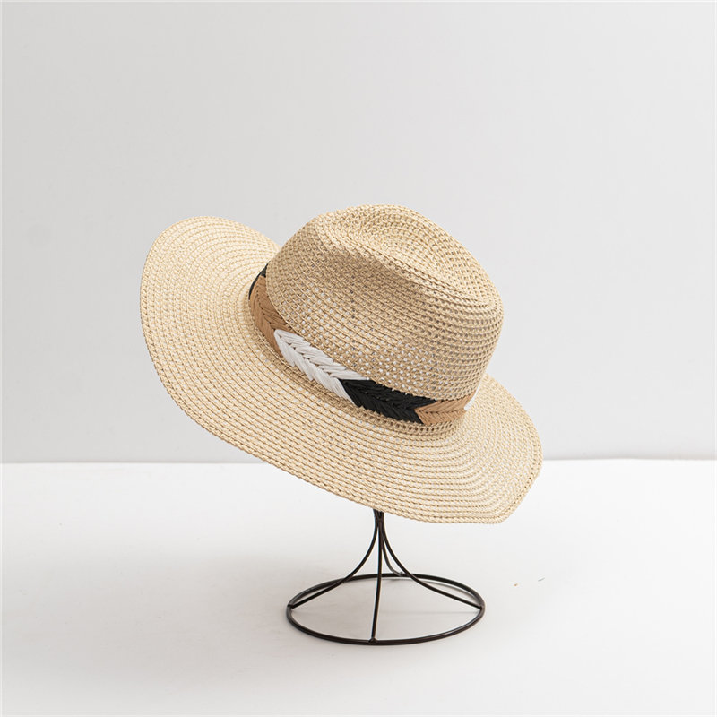 Plaj Panama Güneş Hasır Fedora Şapka Tedarikçisi Kadın Erkek Geniş Ağız Fedora Hasır Plaj Şapkası UV UPF 50