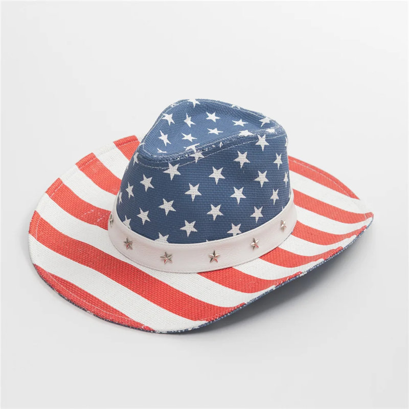 DOSTOSOWANE LOGO Flaga USA Mężczyźni Papierowa tkanina Krowa Chłopiec Kowbojski kowbojski kapelusz słomkowy