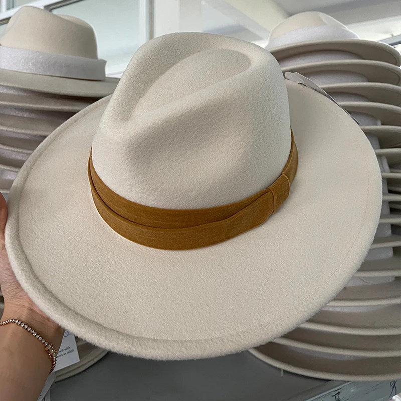 Perusahaan topi fedora wol terasa lembut wanita Panama barat berkualitas tinggi yang dapat disesuaikan
