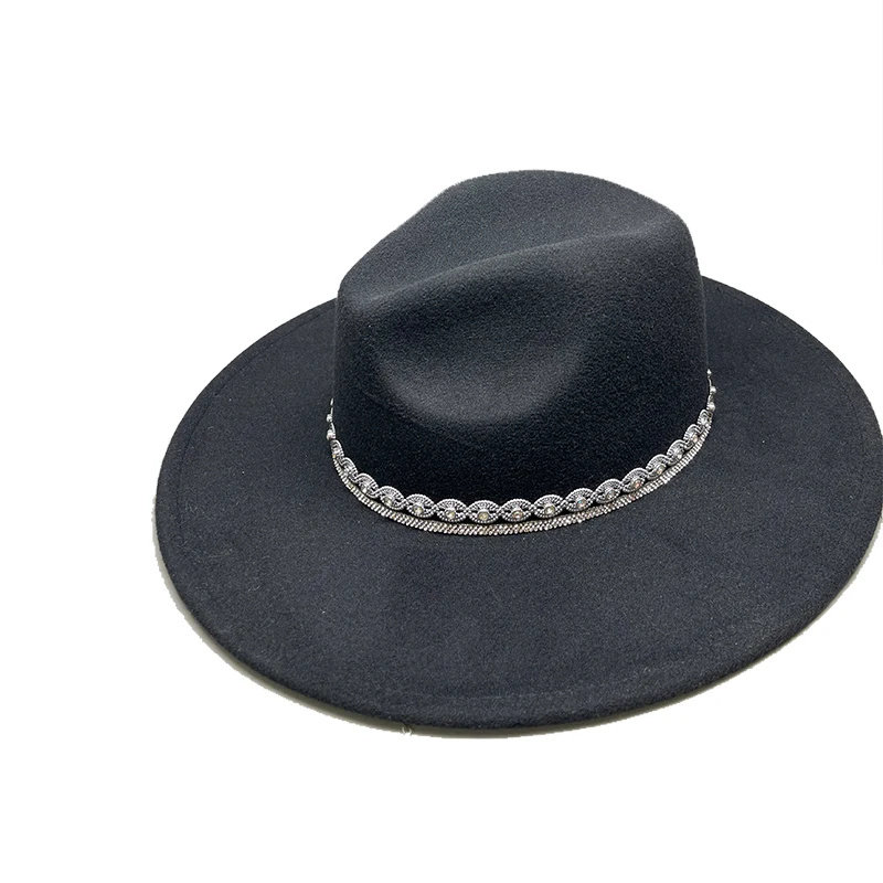 Designer-Fedora-Hut aus Filz in Distressed-Optik mit Strasssteinen, Schwarz, für Herren und Damen, in großen Mengen