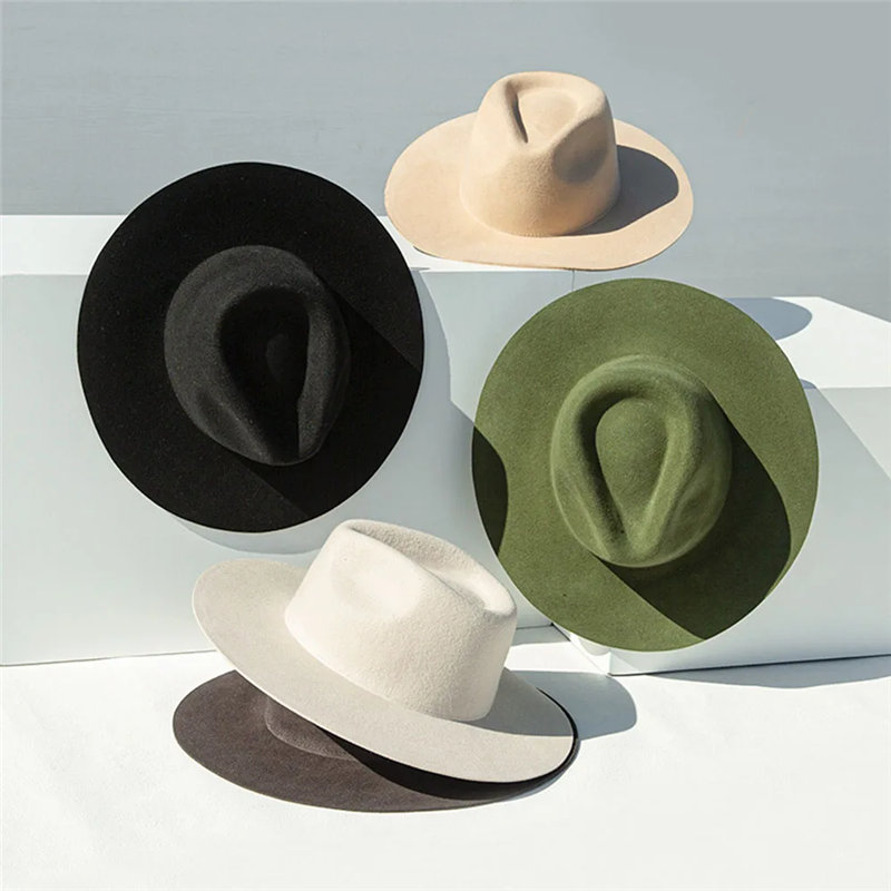 NIESTANDARDOWE LOGO Płaskie rondo szerokie rondo 100 wełna australijska Panama Filcowy kapelusz Fedora Produkcja