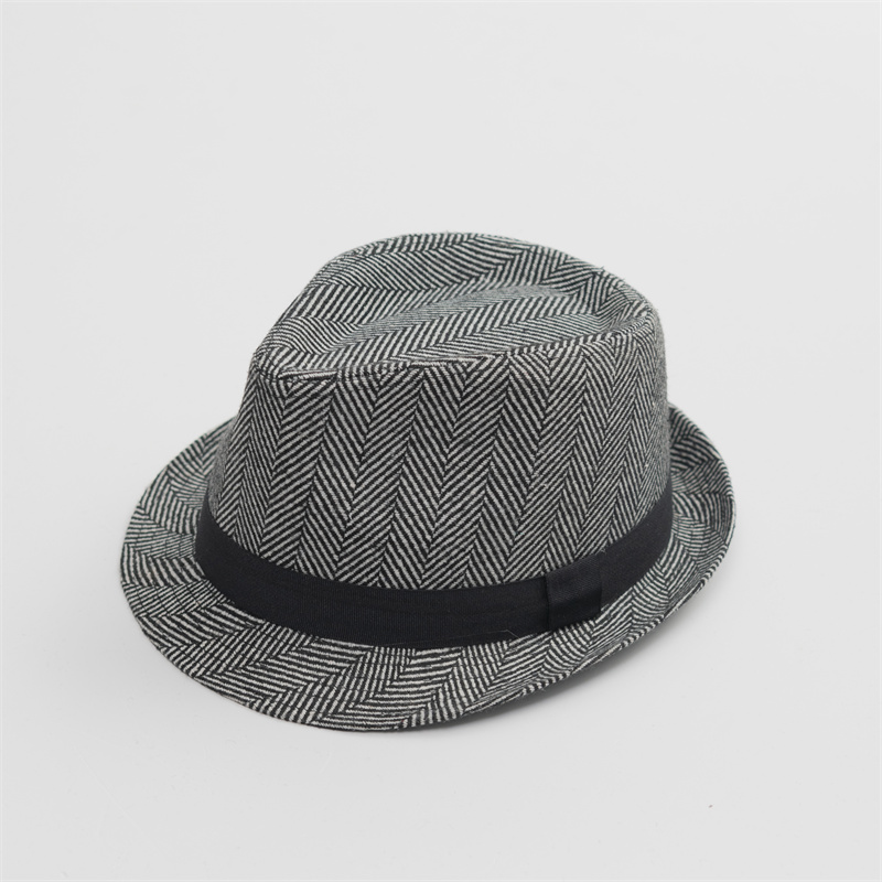 Aangepaste mannen Unisex streep klassieke vrouwen wol stof vormige hoed Fedora Trilby vilten hoed