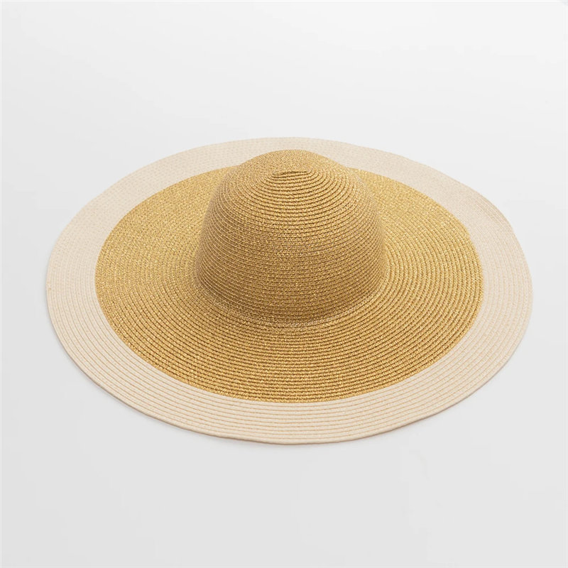 Sombrero de paja de ala ancha flexible con tiras trenzadas de cebollino dorado personalizado