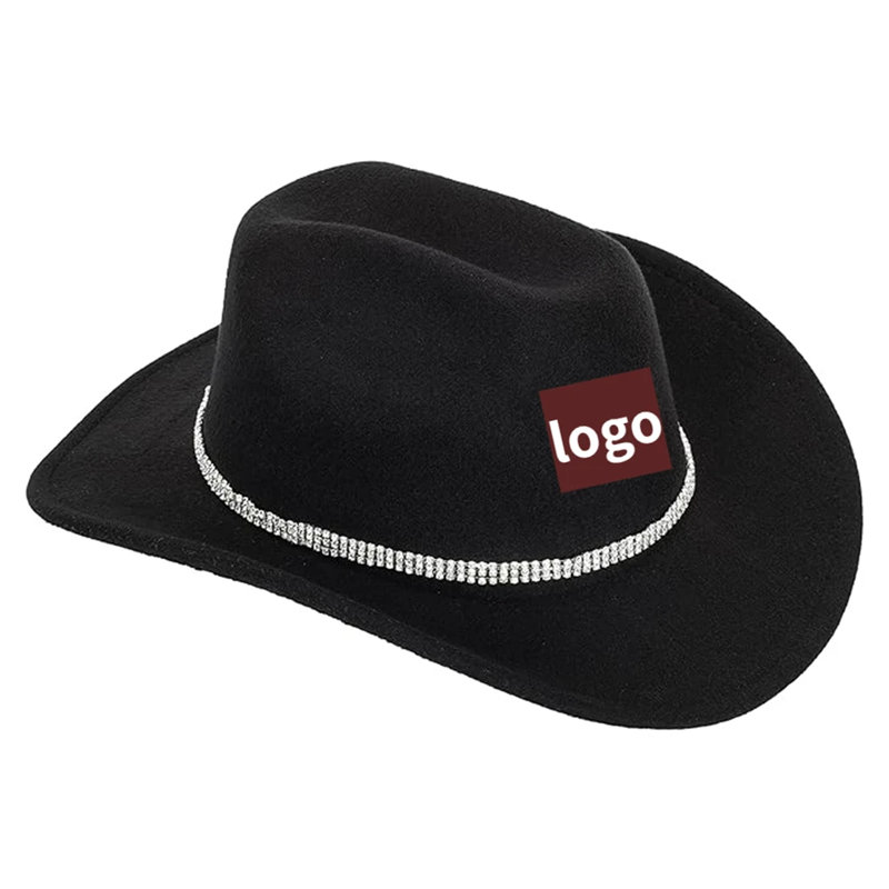 Sombrero de vaquera de fieltro de lana de jazz occidental con diamantes de imitación para mujeres y hombres