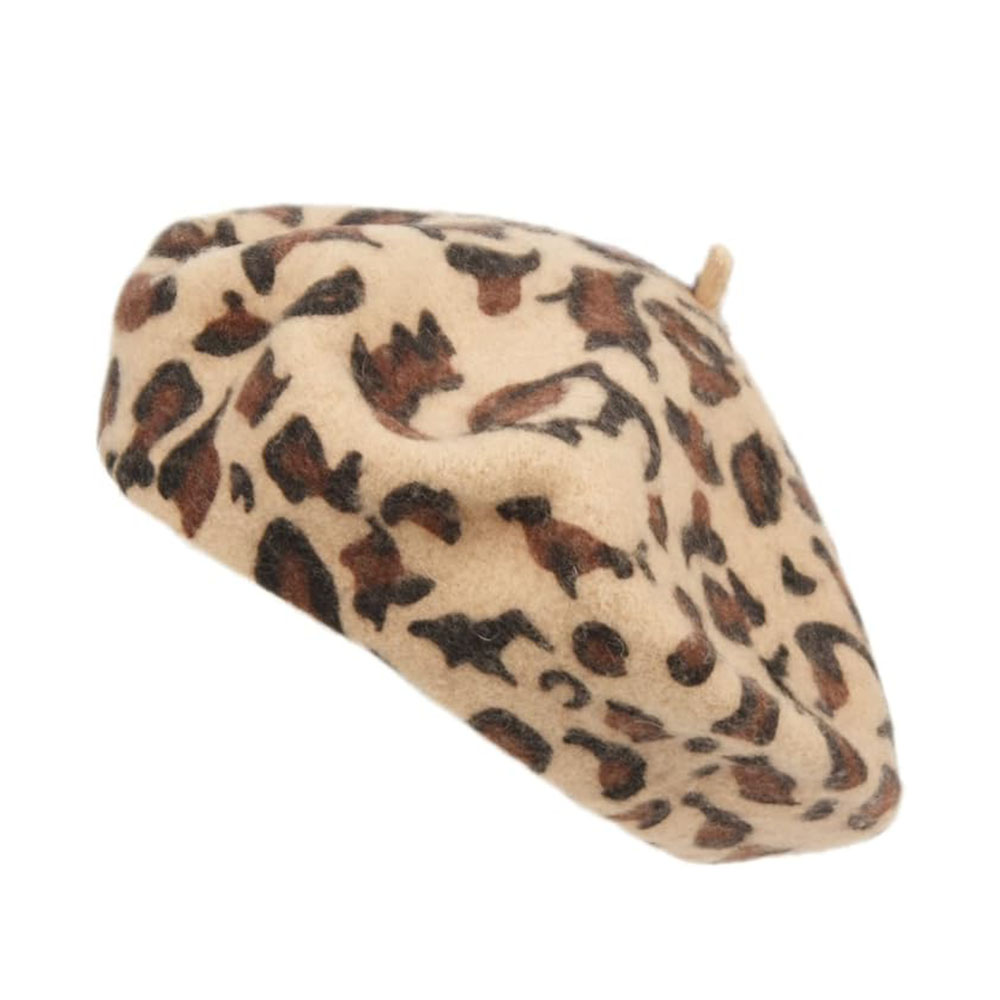 PERCETAKAN TERSUAI Topi beret beret Artis Tradisional Perancis Wanita Wool Leopard untuk wanita