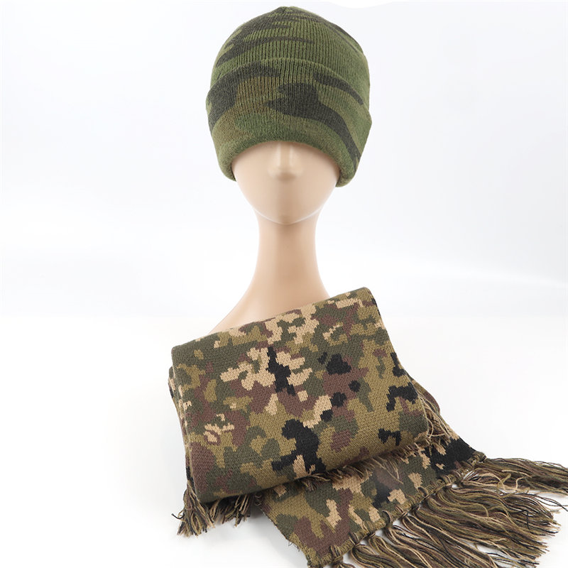 Set Tudung Topi Sejuk Penyamaran Akrilik Beanie Musim Sejuk Knit Cuff
