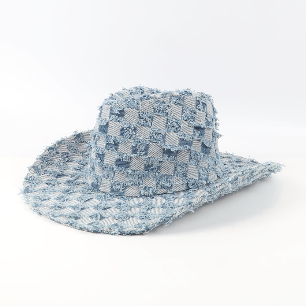 Proveedor de sombrero de vaquera copetudo de rejilla de ajedrez promocional occidental de alta calidad al aire libre
