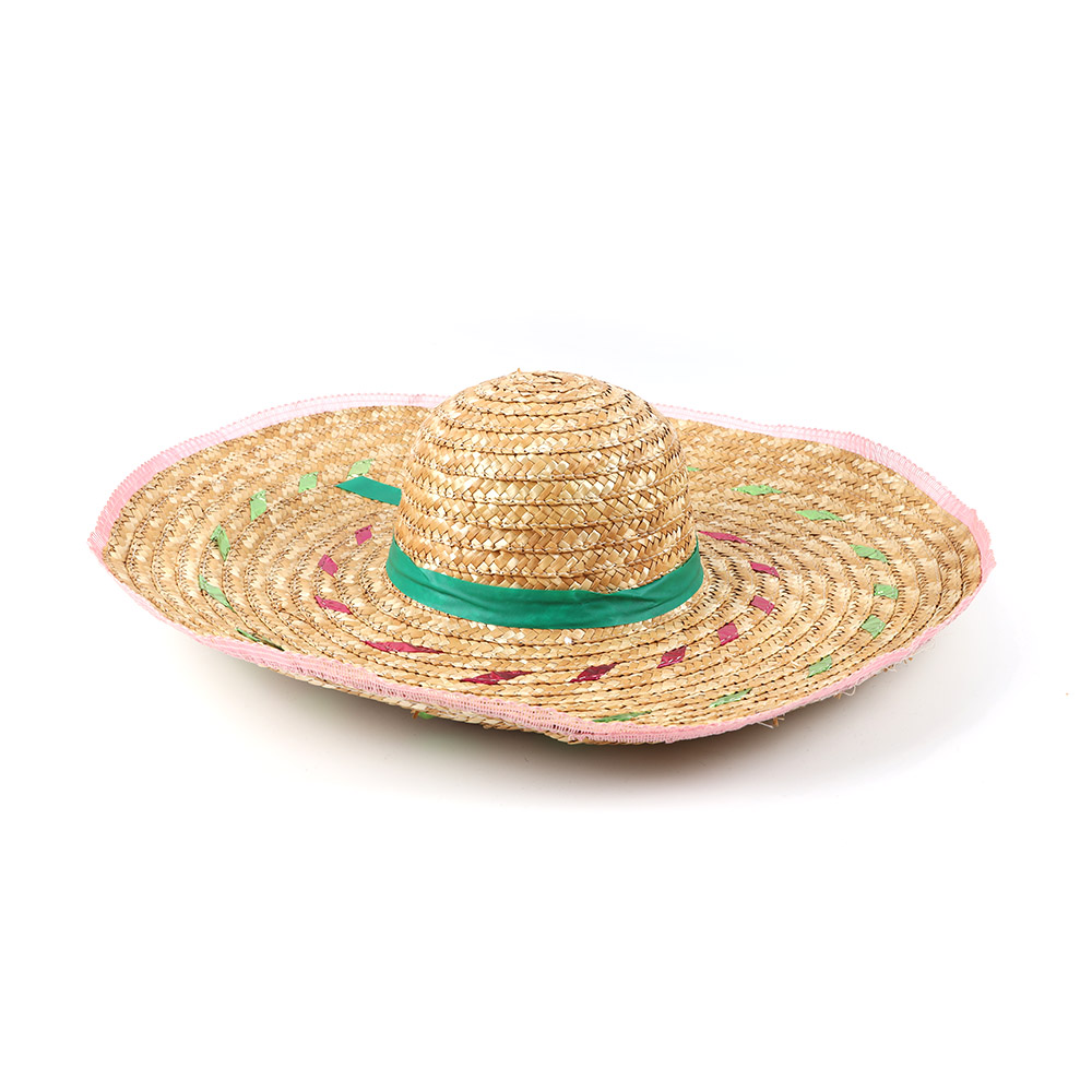 Topi Jerami Gandum Sombrero Pinggiran Lebar Warna-warni Garis-garis Musim Panas Pesta Besar Meksiko untuk Halloween