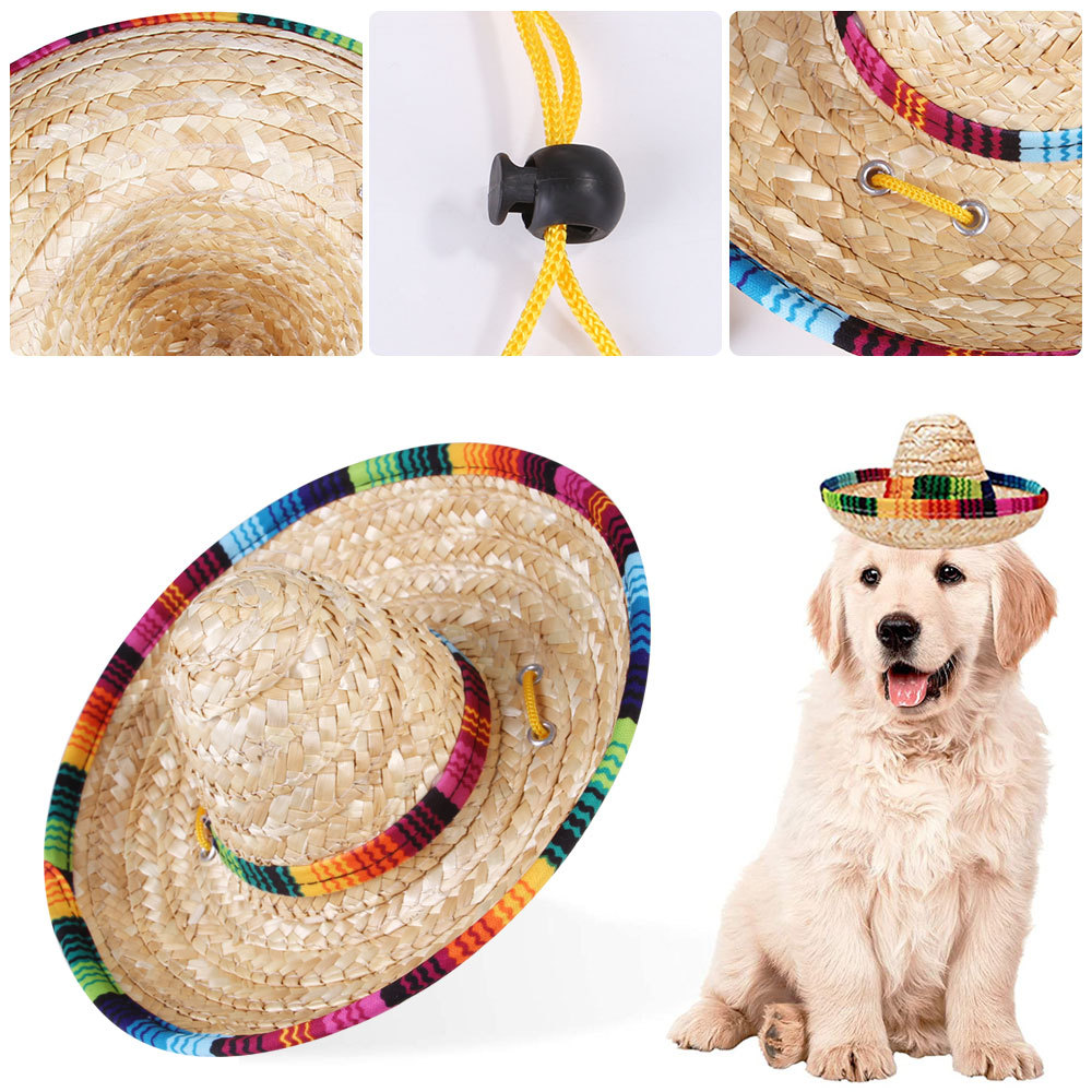 Пшеничное красочное сомбреро, Мексиканская соломенная шляпа для домашних животных, собак и кошек, поставщик соломенных шляп для маленьких домашних животных/щенков/кошек