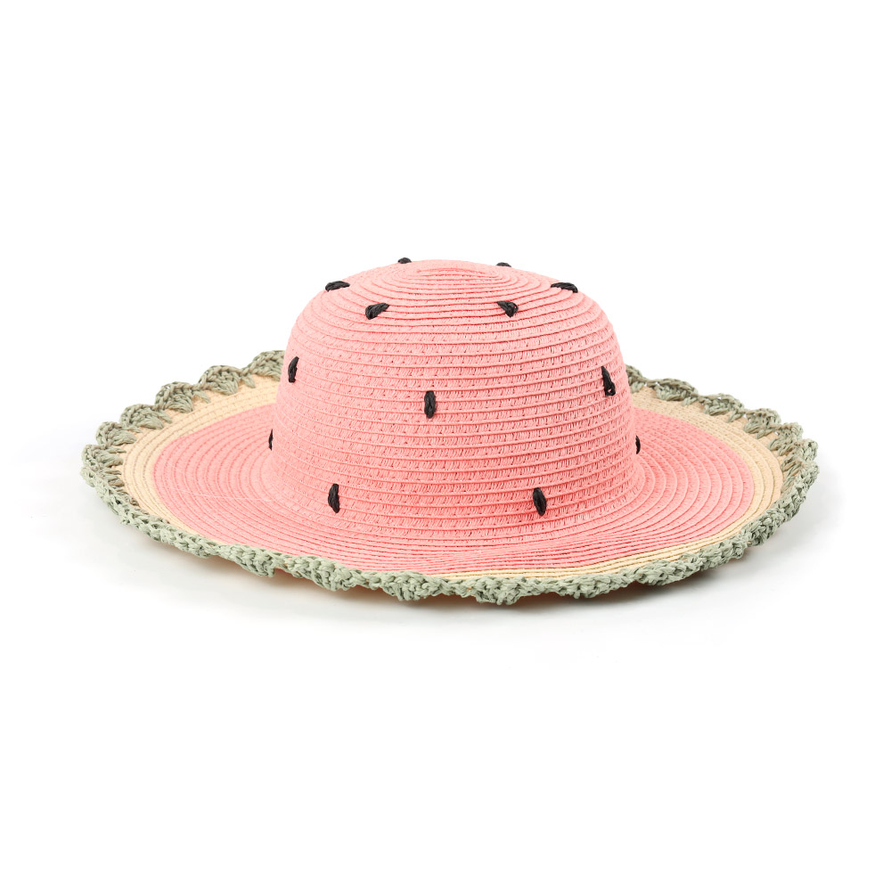 OEM ODM Kolorowy dziecięcy kapelusz z arbuza i kopułą z szerokim rondem i szydełkowym słomkowym rondem