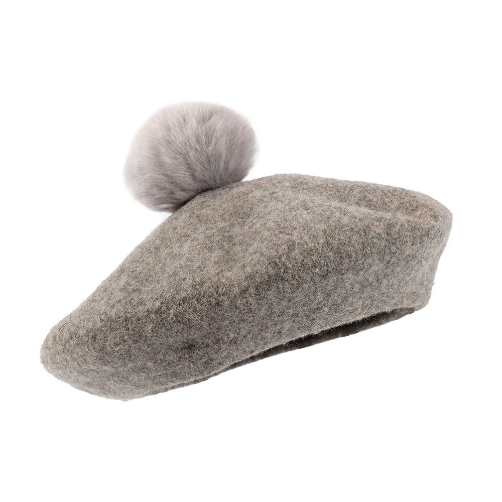 Gorra de boina teñida lisa de moda de lana con logotipo personalizado 100 con pompón