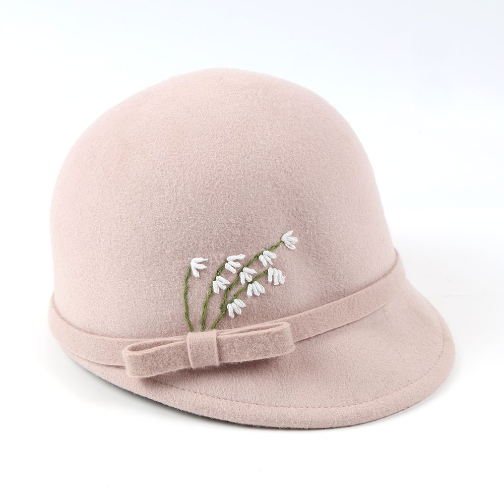 Designerska brytyjska czapka w stylu retro, formalna, z czystej wełny, różowa, filcowa wełniana